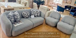 Set de canapele Caprice 311 din stofa gri cu fotolii in showroom